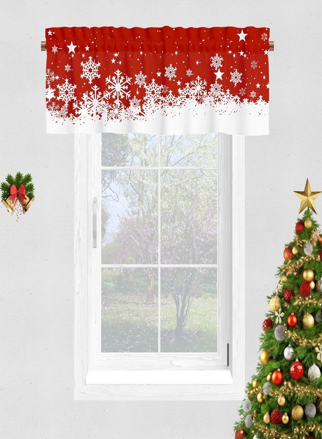 YOSTEV Valance Curtains for Kitchen Windows, Red Xmas Snowflake Christmas Velvet Window Valances, Winter Window Treatment Rod Pocket Valance for Bedroom Bathroom Cafe Room 52x18 inch - Image 1